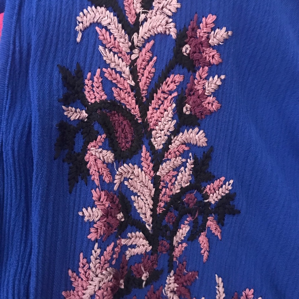 Free People S Blue Embroidered Pink & Black Tunic